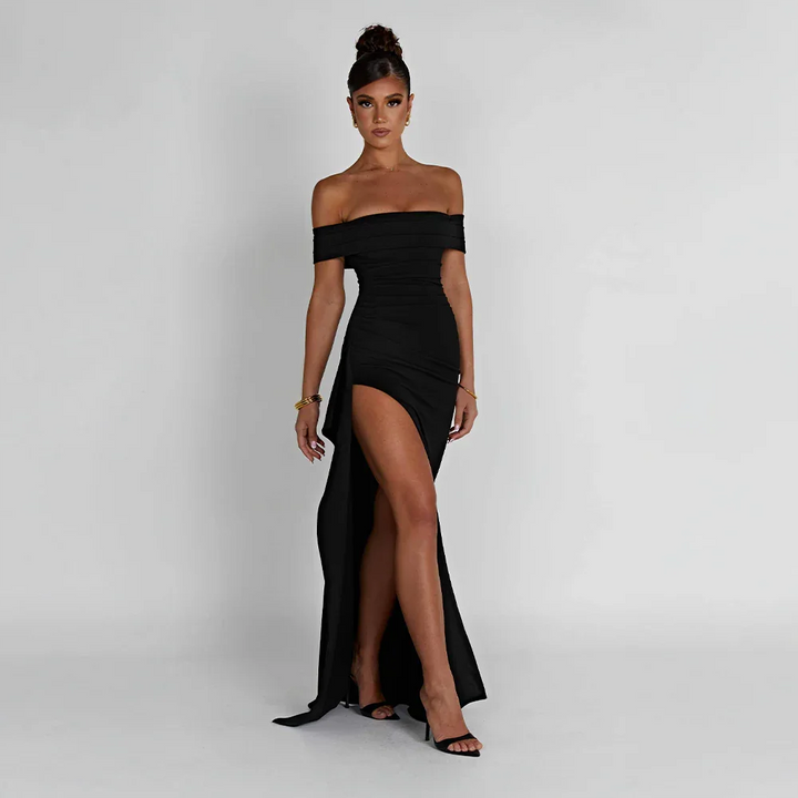 Off-Shoulder Maxi Dress for Women Fall Evening Dress with Elegant Side Slit Design