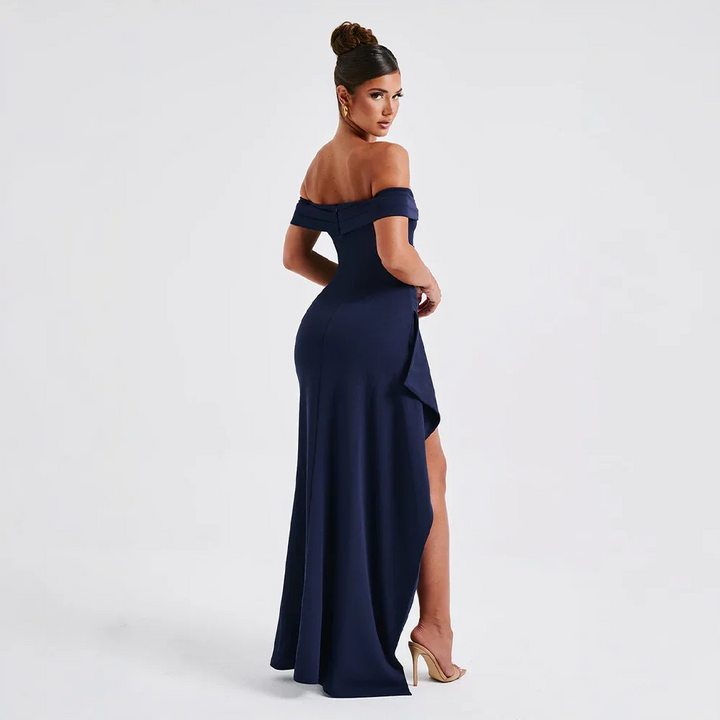 Off-Shoulder Maxi Dress for Women Fall Evening Dress with Elegant Side Slit Design
