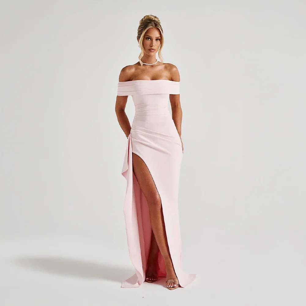 Off-Shoulder Maxi Dress for Women Fall Evening Dress with Elegant Side Slit Design