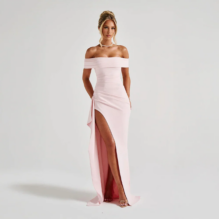 Off-Shoulder Maxi Dress for Women Fall Evening Dress with Elegant Side Slit Design
