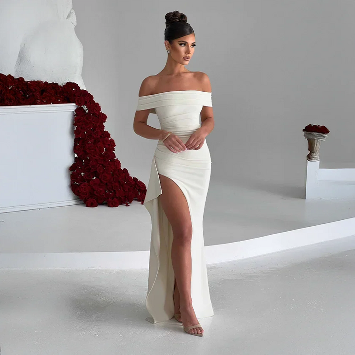 Off-Shoulder Maxi Dress for Women Fall Evening Dress with Elegant Side Slit Design