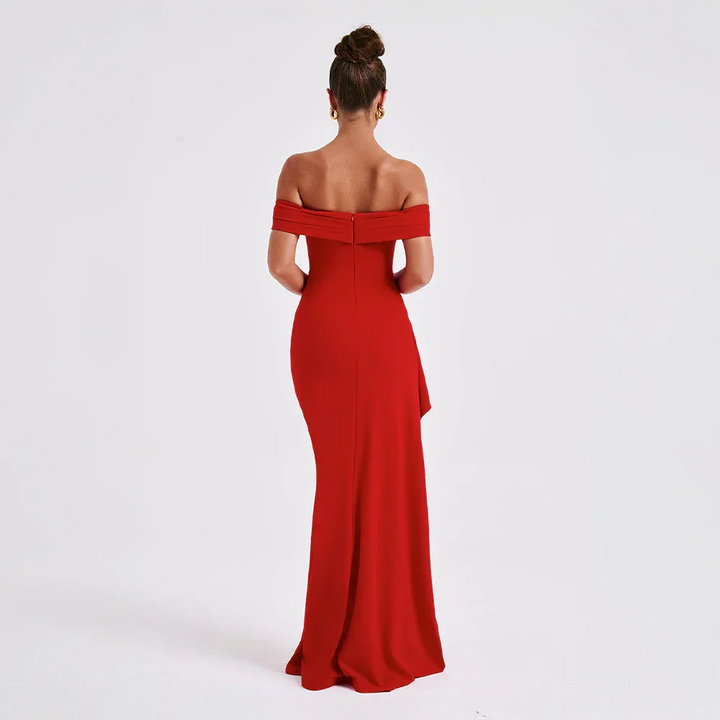 Off-Shoulder Maxi Dress for Women Fall Evening Dress with Elegant Side Slit Design