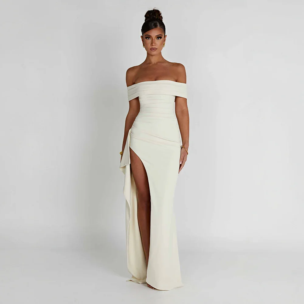 Off-Shoulder Maxi Dress for Women Fall Evening Dress with Elegant Side Slit Design