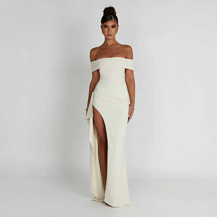 Off-Shoulder Maxi Dress for Women Fall Evening Dress with Elegant Side Slit Design