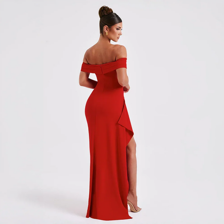 Off-Shoulder Maxi Dress for Women Fall Evening Dress with Elegant Side Slit Design