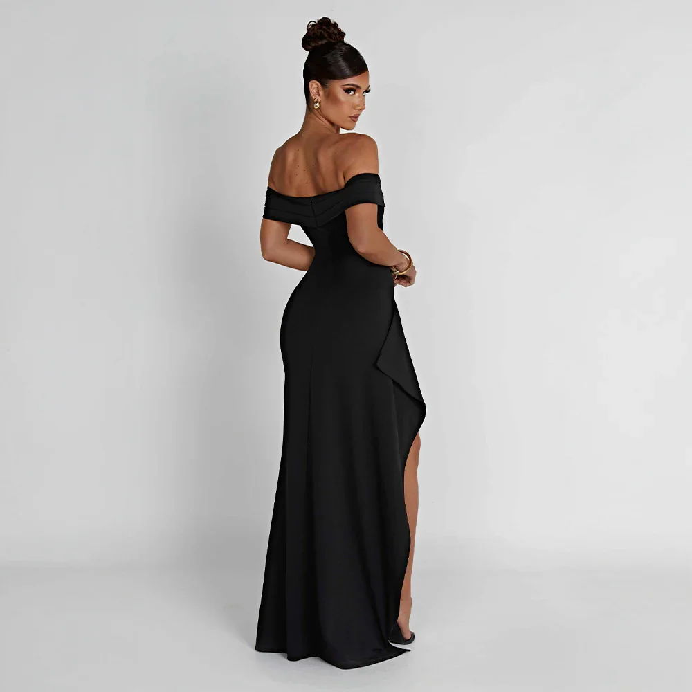 Off-Shoulder Maxi Dress for Women Fall Evening Dress with Elegant Side Slit Design