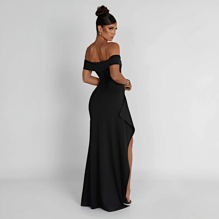 Off-Shoulder Maxi Dress for Women Fall Evening Dress with Elegant Side Slit Design