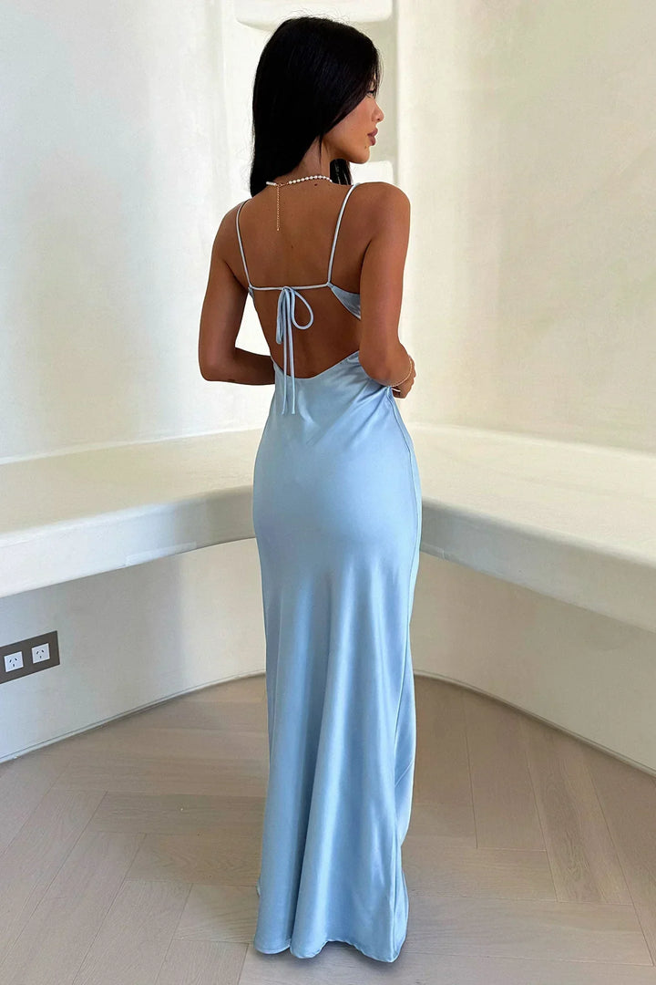 Satin Maxi Dress for Women Fall Sleeveless Evening Dress with Elegant Strappy Design