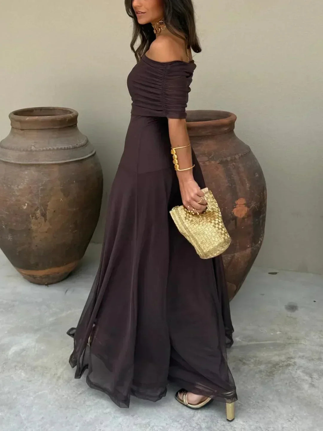 Maxi Dress for Women Fall Off-the-Shoulder Evening Dress for Special Occasions