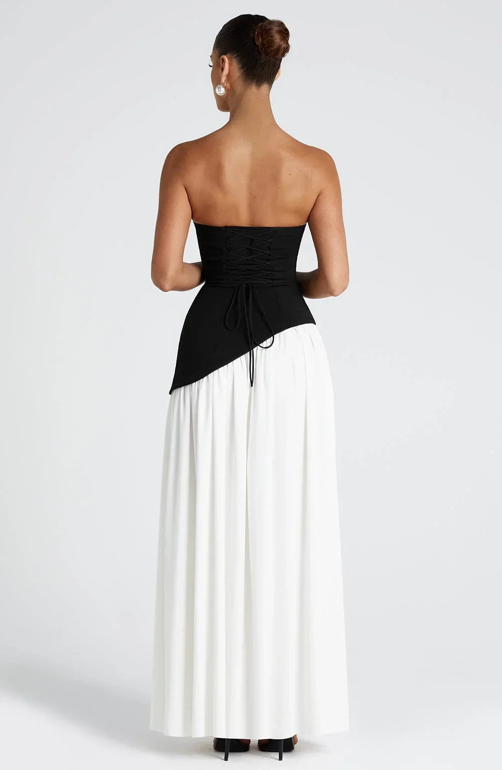Maxi Dress for Women Fall Strapless Corset Formal Dress with High Slit and Draped Detail