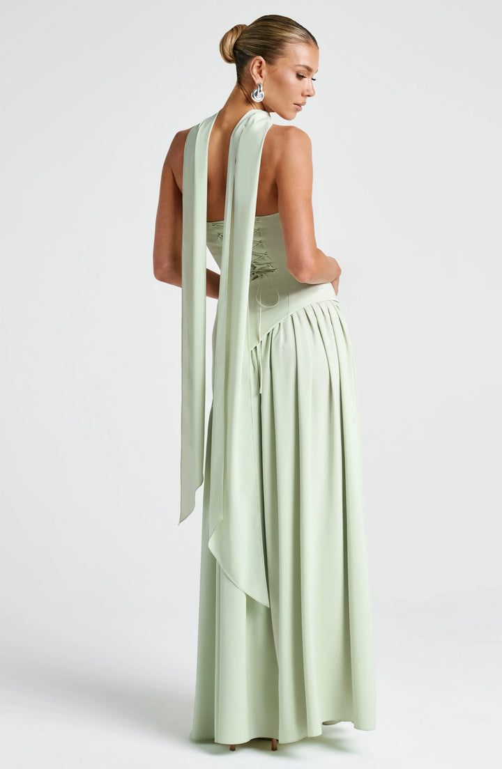 Maxi Dress for Women Fall Strapless Corset Formal Dress with High Slit and Draped Detail