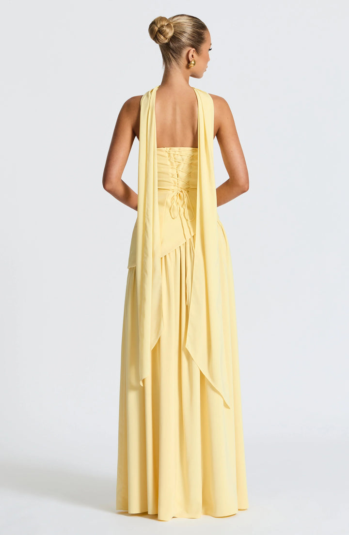 Maxi Dress for Women Fall Strapless Corset Formal Dress with High Slit and Draped Detail