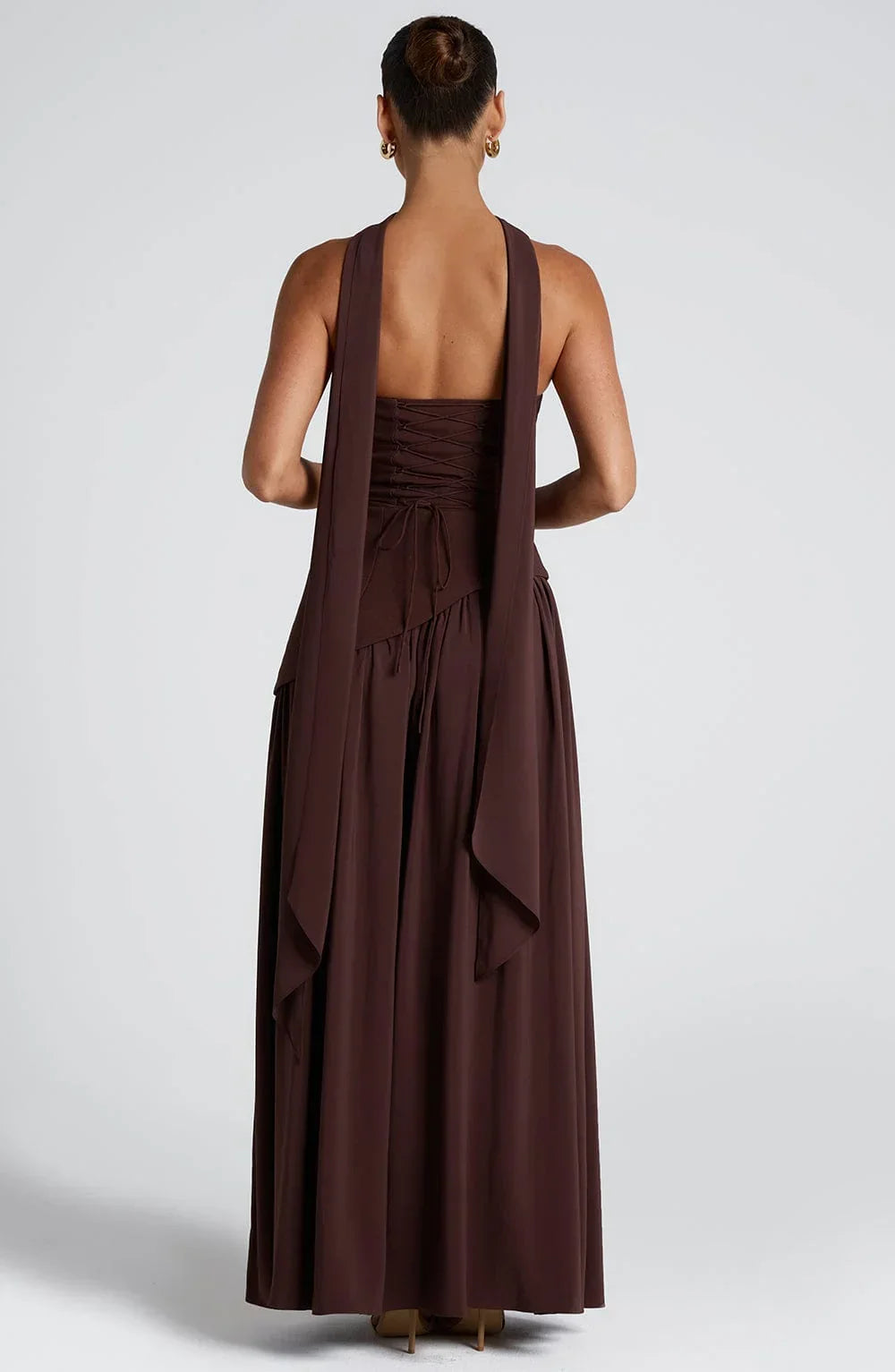 Maxi Dress for Women Fall Strapless Corset Formal Dress with High Slit and Draped Detail