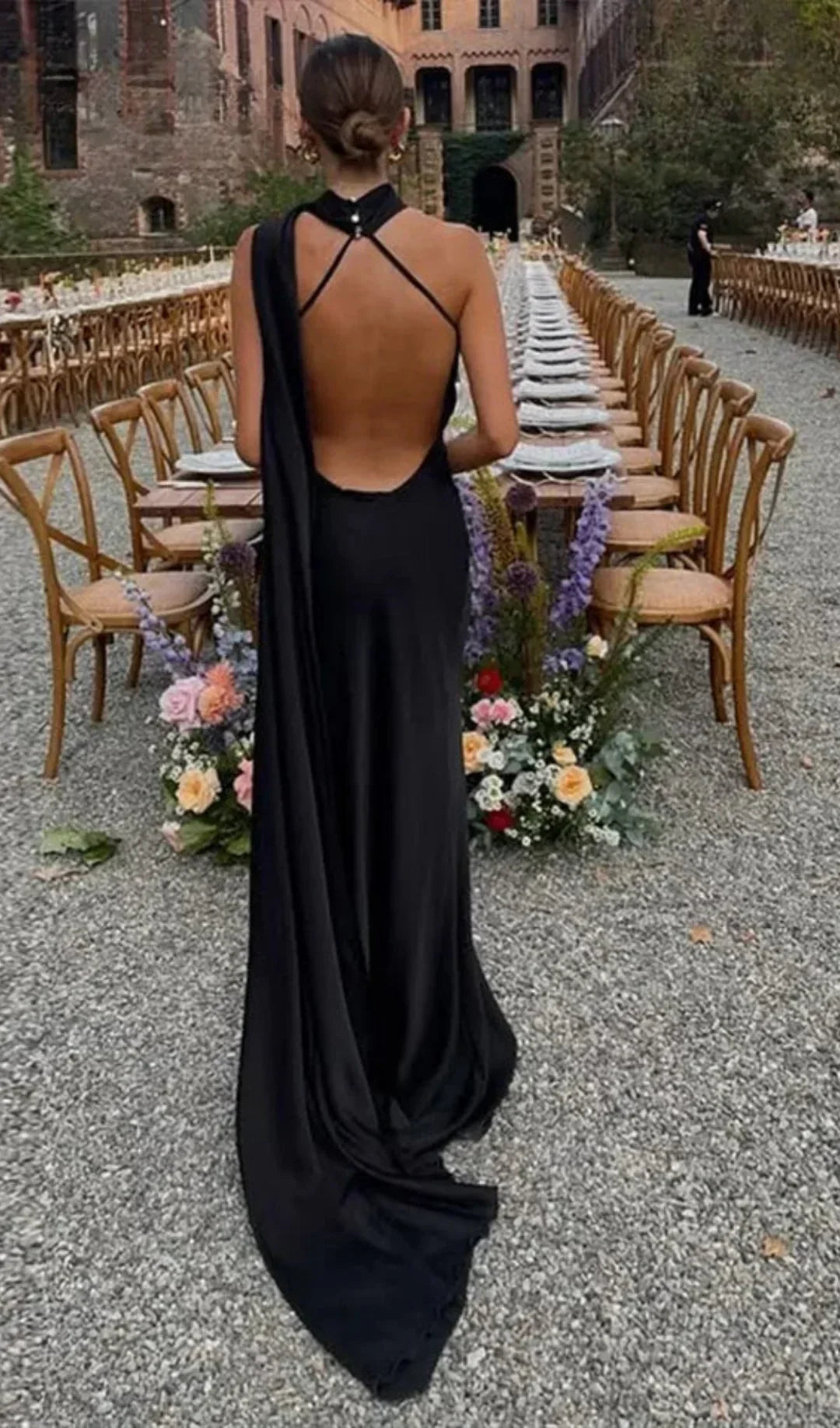 Maxi Dress for Women Fall One-Shoulder Evening Dress with Draped Asymmetrical Design
