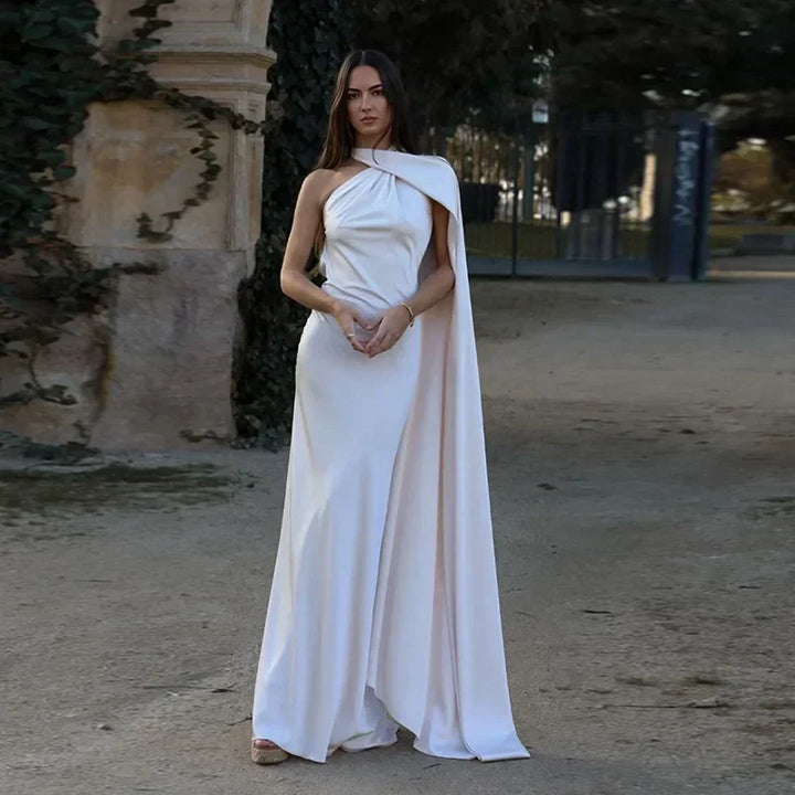 Maxi Dress for Women Fall One-Shoulder Evening Dress with Draped Asymmetrical Design