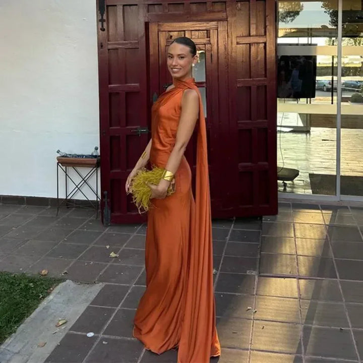 Maxi Dress for Women Fall One-Shoulder Evening Dress with Draped Asymmetrical Design