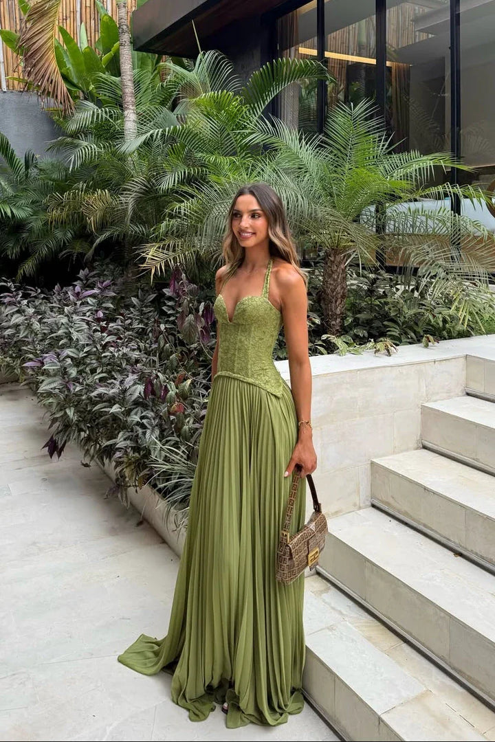 Maxi Dress for Women Fall Pleated Corset Dress for Weddings and Special Occasions