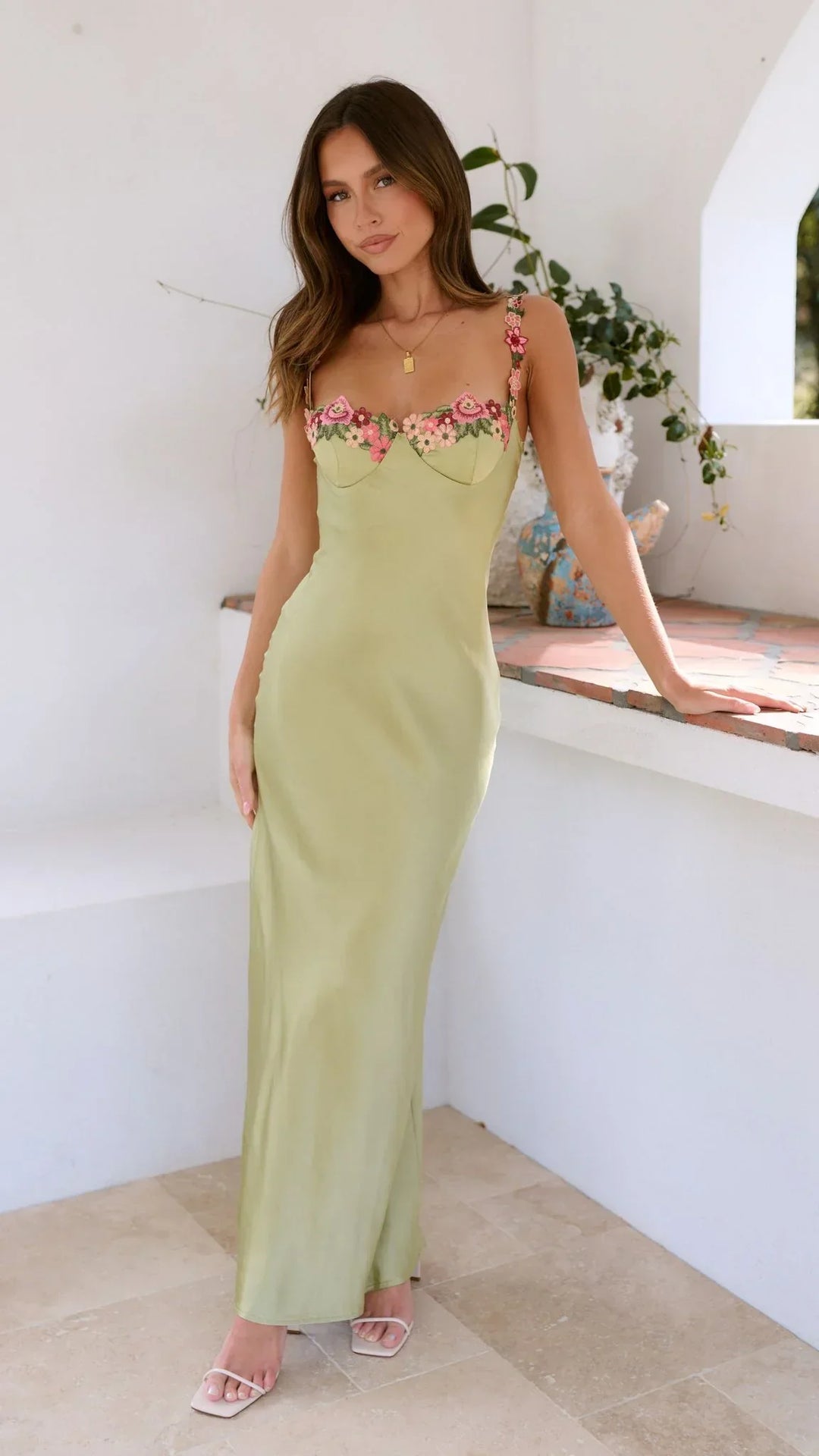 Floral Maxi Dress for Women Fall Wedding Guest Dress with Strappy Floral Details