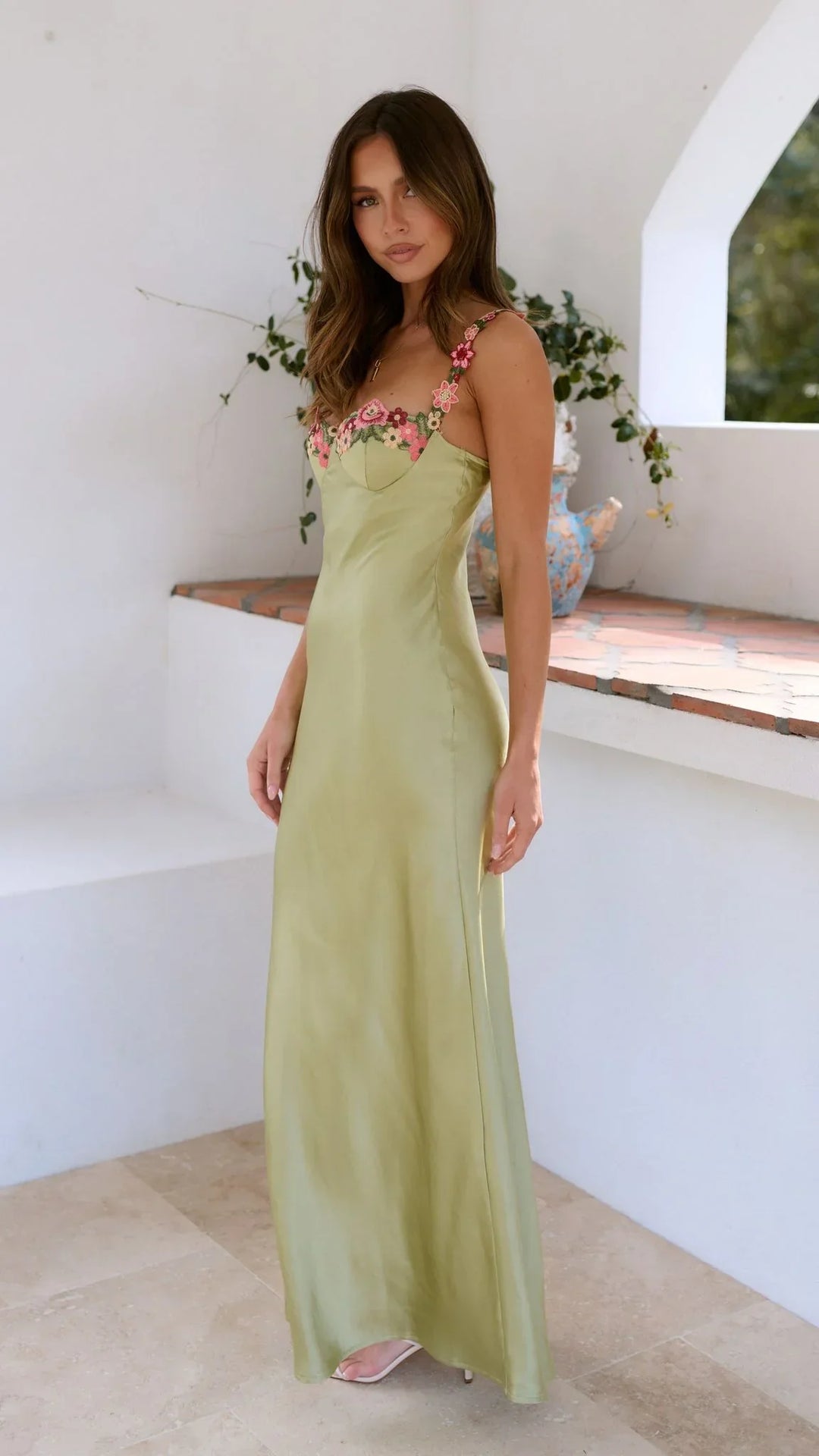 Floral Maxi Dress for Women Fall Wedding Guest Dress with Strappy Floral Details