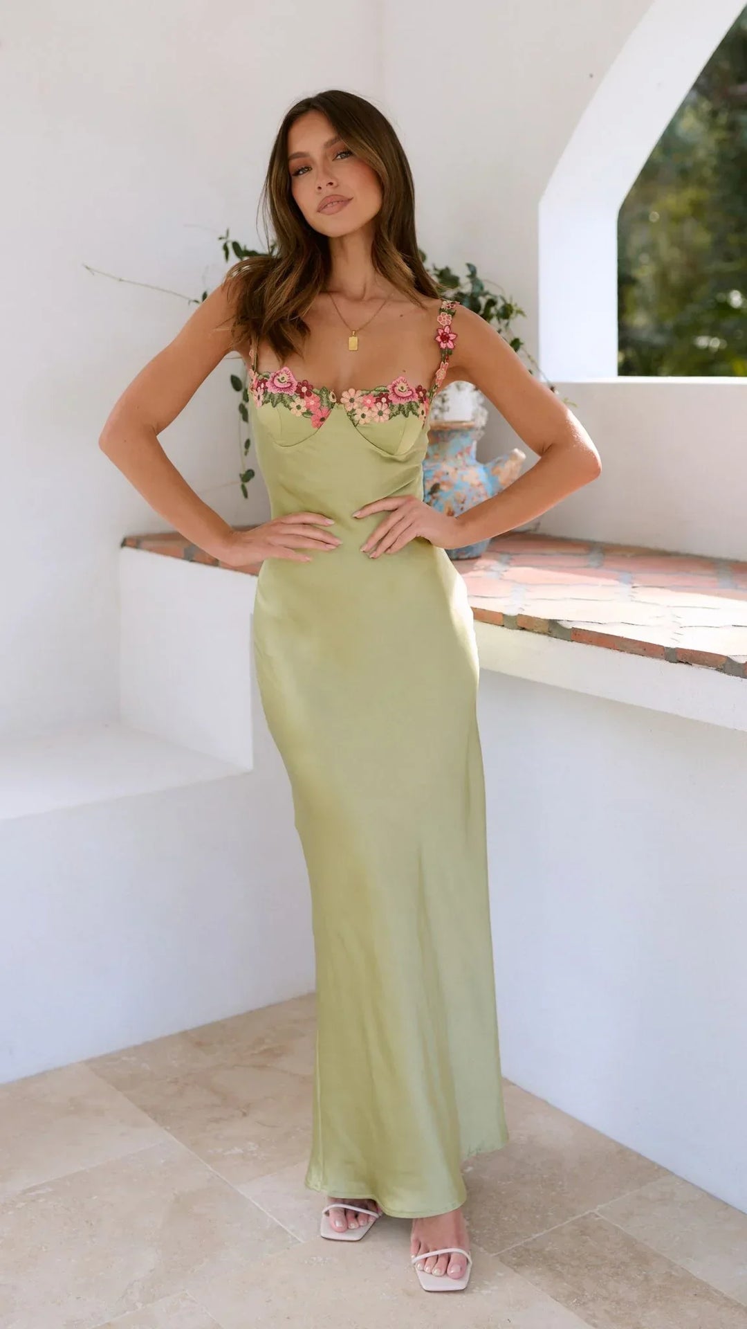 Floral Maxi Dress for Women Fall Wedding Guest Dress with Strappy Floral Details