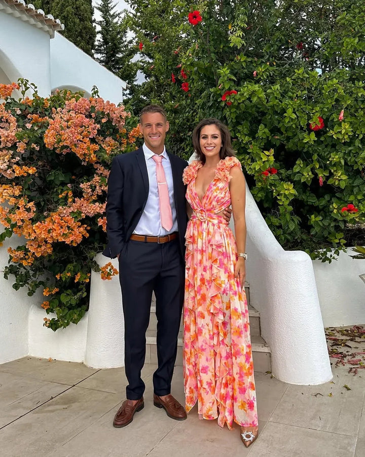 **Floral Maxi Dress for Women Fall Wedding Guest Dress with Cut-Out Detail**