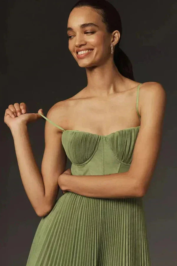 Pleated Midi Dress for Women Fall Wedding Guest Dress with Adjustable Straps