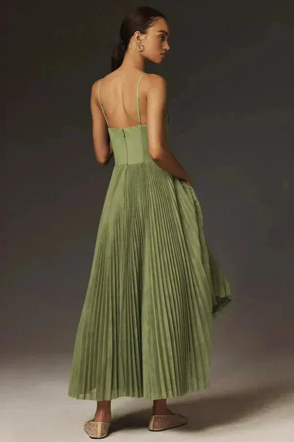 Pleated Midi Dress for Women Fall Wedding Guest Dress with Adjustable Straps