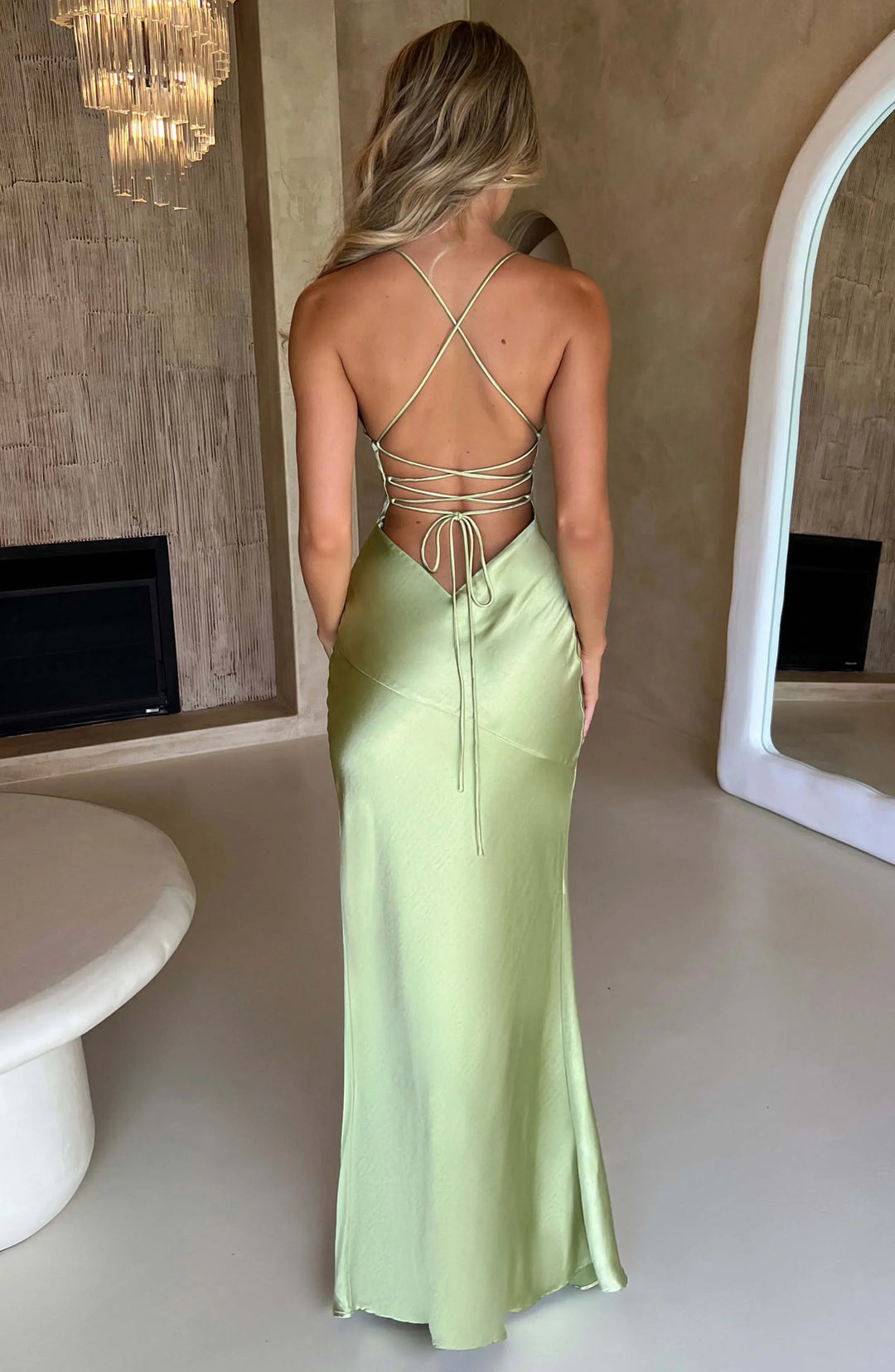 Satin Evening Maxi Dress for Women with V-Neck and Thin Straps for Fall