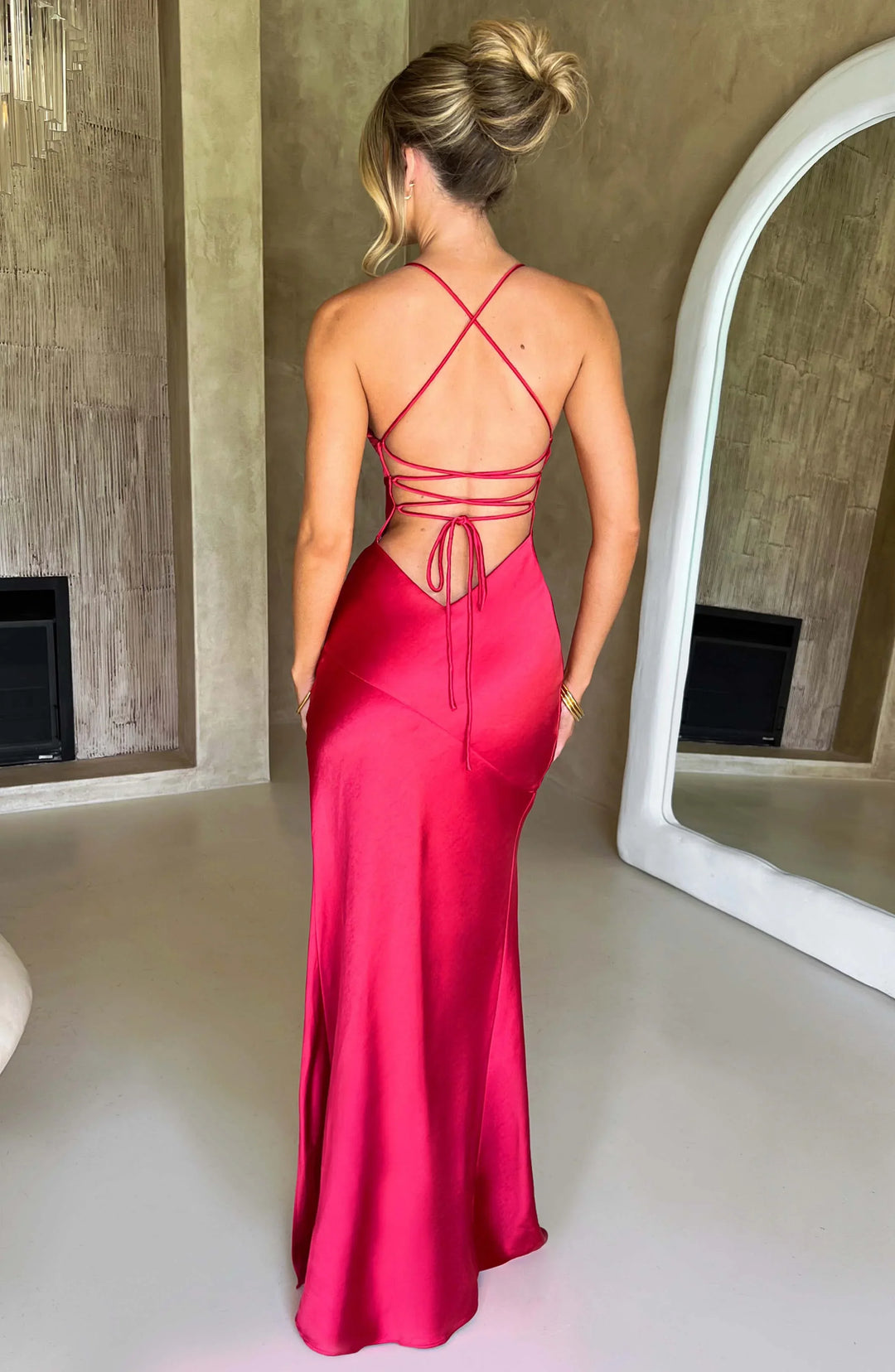 Satin Evening Maxi Dress for Women with V-Neck and Thin Straps for Fall
