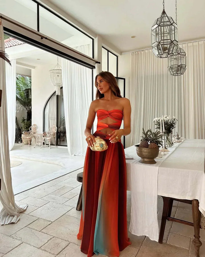 Maxi Dress for Women Fall Strapless Evening Dress with Flowy Silhouette Design