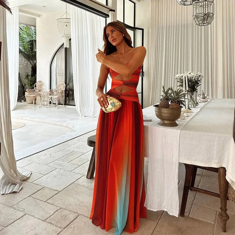 Maxi Dress for Women Fall Strapless Evening Dress with Flowy Silhouette Design