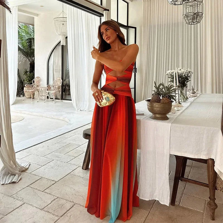 Maxi Dress for Women Fall Strapless Evening Dress with Flowy Silhouette Design