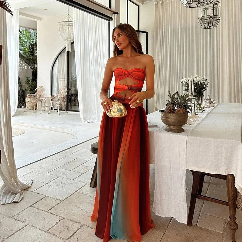 Maxi Dress for Women Fall Strapless Evening Dress with Flowy Silhouette Design