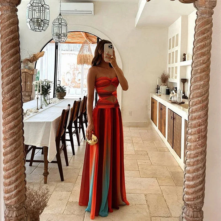 Maxi Dress for Women Fall Strapless Evening Dress with Flowy Silhouette Design
