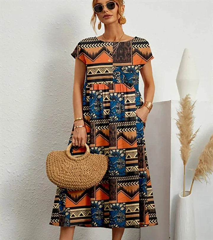 Cotton Midi Dress for Women Fall Floral Print Casual Dress in Breathable Cotton Fabric