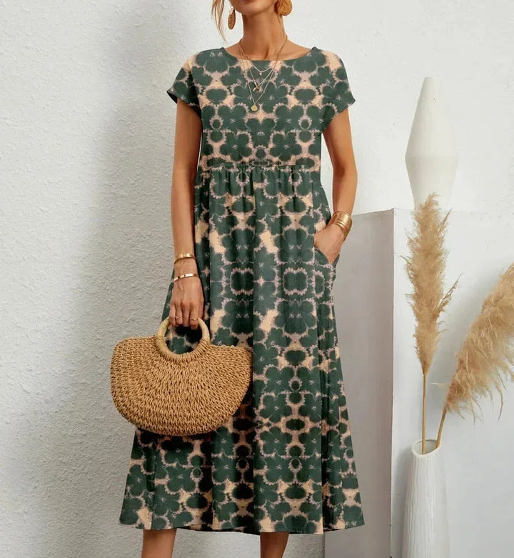 Cotton Midi Dress for Women Fall Floral Print Casual Dress in Breathable Cotton Fabric