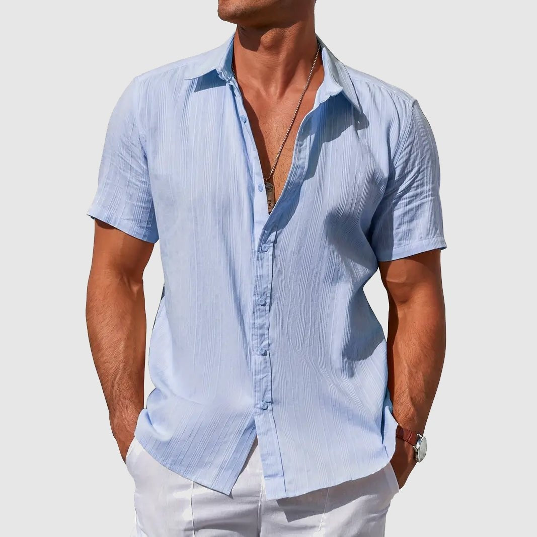 Textured Short-Sleeve Linen Shirt for Men