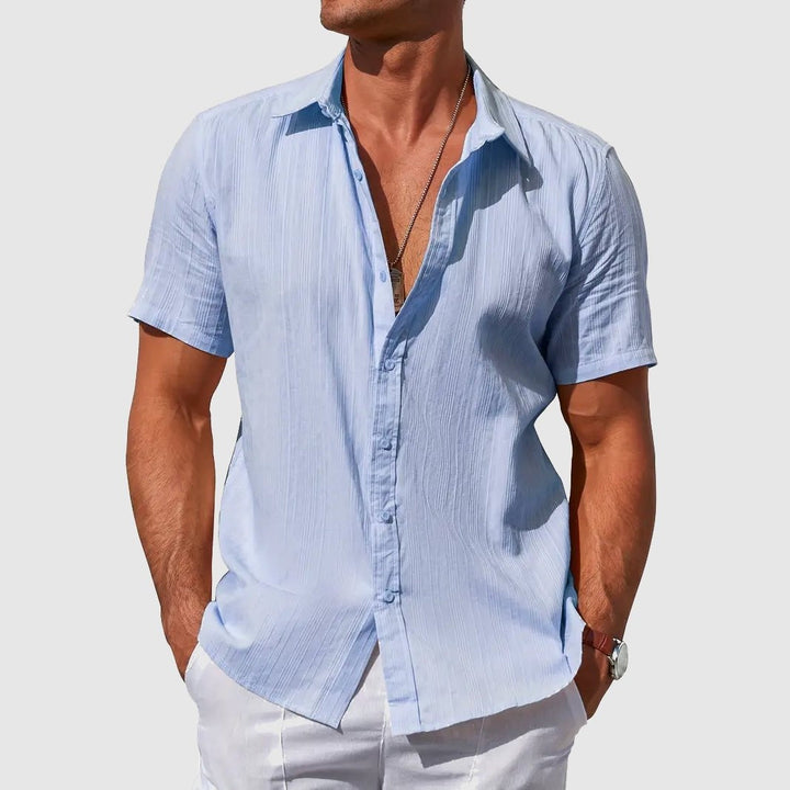 Textured Short-Sleeve Linen Shirt for Men
