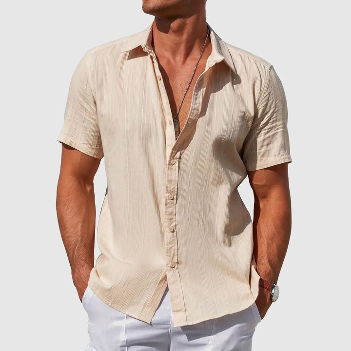 Textured Short-Sleeve Linen Shirt for Men