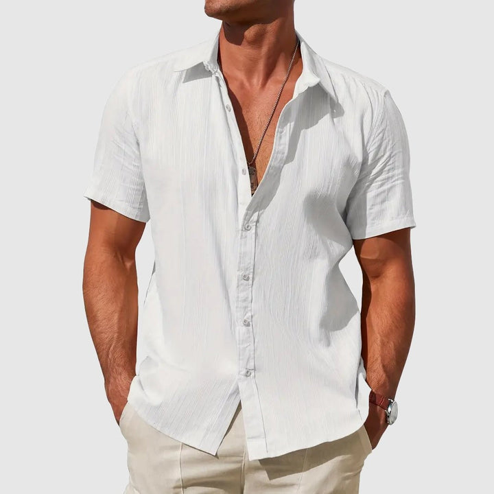 Textured Short-Sleeve Linen Shirt for Men
