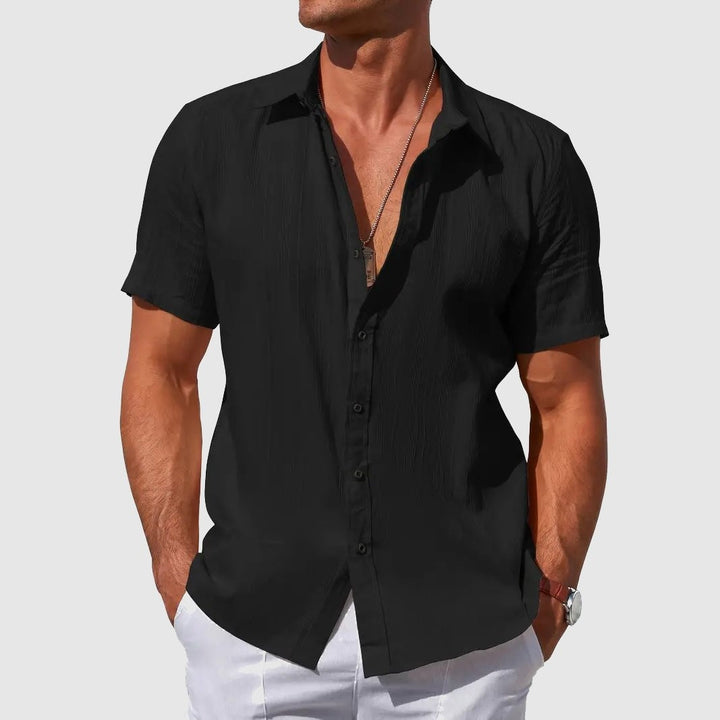 Textured Short-Sleeve Linen Shirt for Men