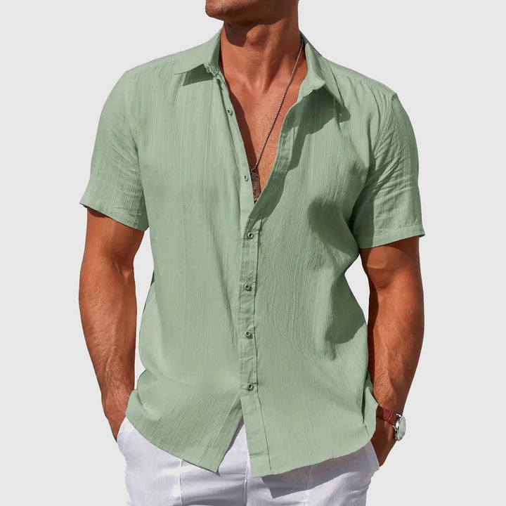 Textured Short-Sleeve Linen Shirt for Men