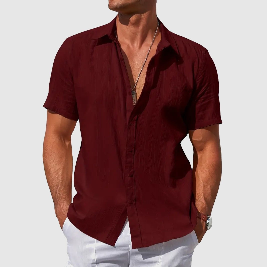 Textured Short-Sleeve Linen Shirt for Men
