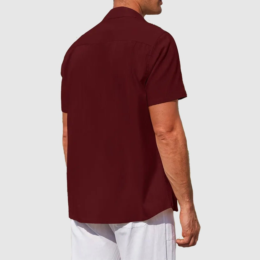 Textured Short-Sleeve Linen Shirt for Men