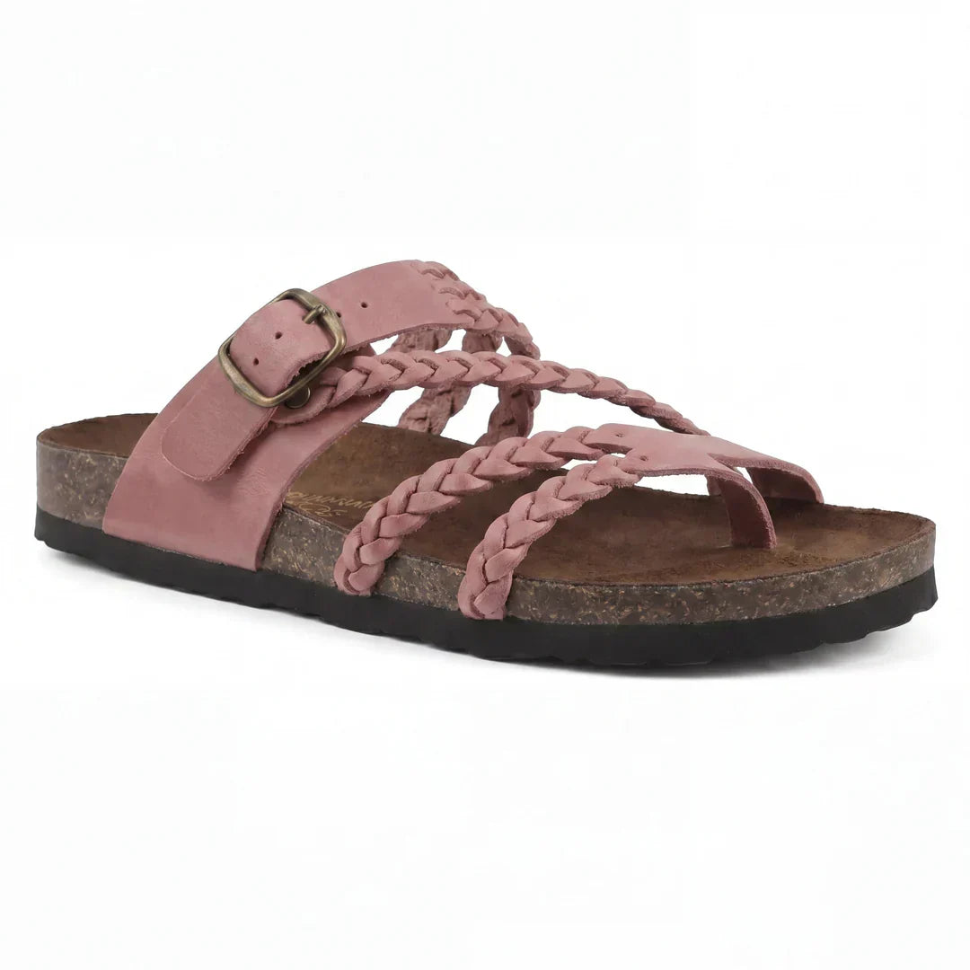 Women's Leather Flat Sandals Autumn Braided Bohemian Slingback Sandals