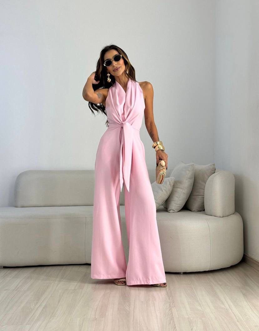 Women's Wide-Leg Belted Jumpsuit Autumn Formal Outfit