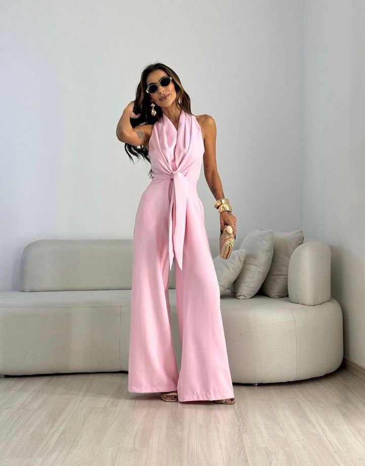 Women's Wide-Leg Belted Jumpsuit Autumn Formal Outfit