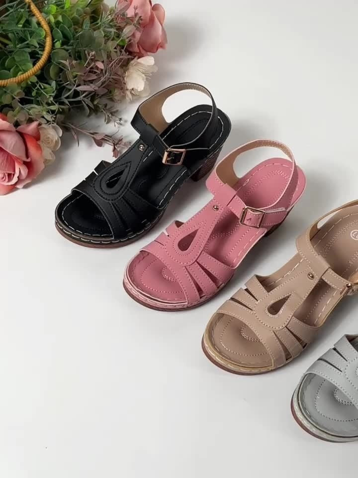 Women's Block Heel Sandals Leather Autumn Shoes