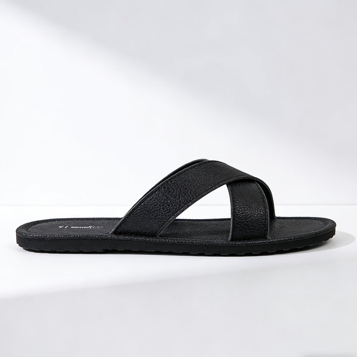 Men's Leather Slip On Cross Strap Sandals Autumn Casual Shoes