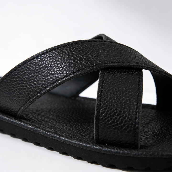 Men's Leather Slip On Cross Strap Sandals Autumn Casual Shoes